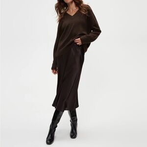 Michael Stars Leila Bias Classic Midi Silk Skirt Elegant Brown Skirt Size Small